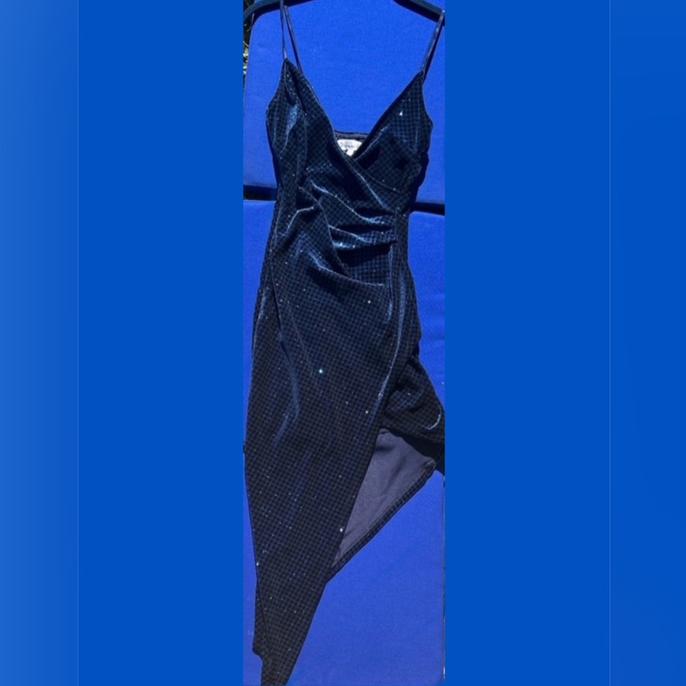 Honey & Rosie Asymmetric Blue Sparkly Gown